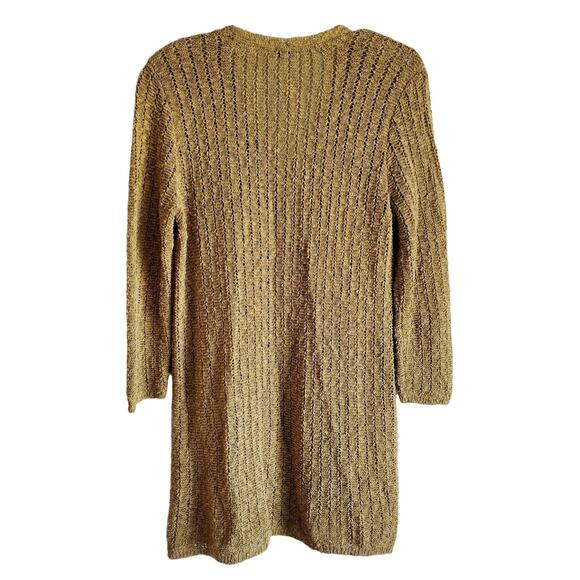 J JILL Women S Sweater Textured Open Stitch Gold Chartreuse 3/4 Sleeve Bust 34" - Picture 6 of 6